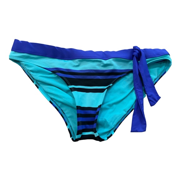 Jag Bikini Set Blue Teal Stripe Halter Tie Side Bottoms 36D/DD Large - Picture 6 of 10